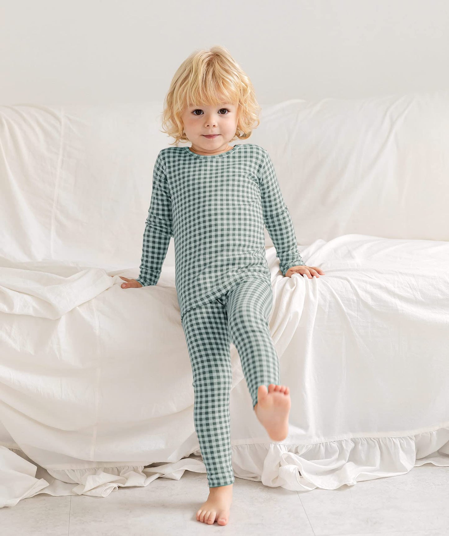 Avauma Baby Boys Girls Pajama Set 6M-7T Kids Cute Toddler Snug Fit Pattern Design Pjs Cotton Sleepwear (Check.Mint Charcoal.S)