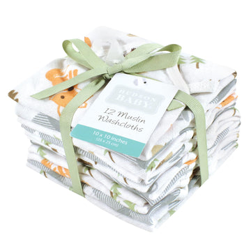 Hudson Baby Unisex Baby Cotton Muslin Washcloths, Woodland, One Size