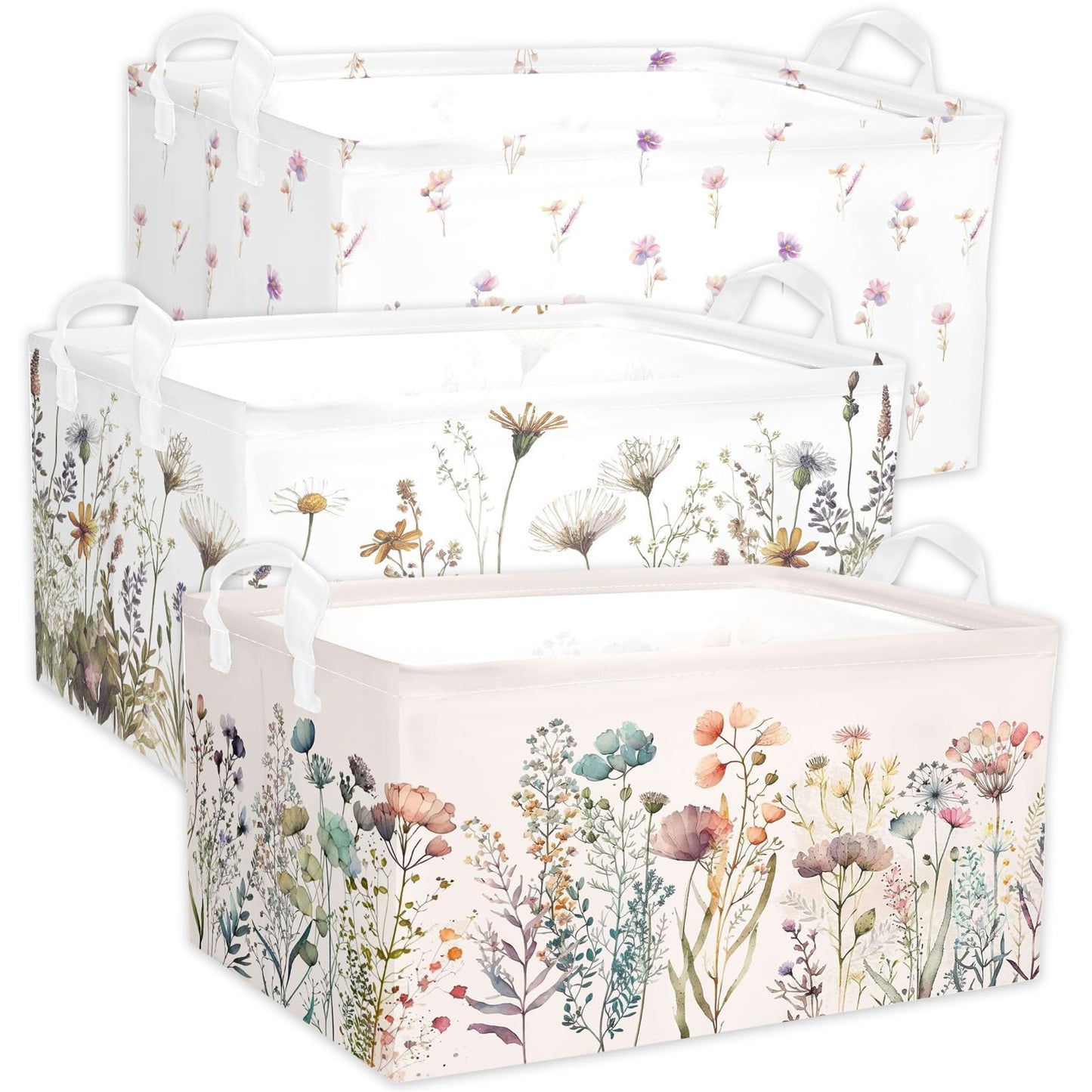 Wild Flowers Shelf Basket Floral Baby Shower Basket for Kids Girls Room Rectangle Clothes Toys Cube Storage Basket (Flowers)