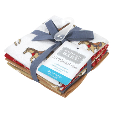 Hudson Baby Unisex Baby Flannel Cotton Washcloths, Cowboy 10 Pack, One Size