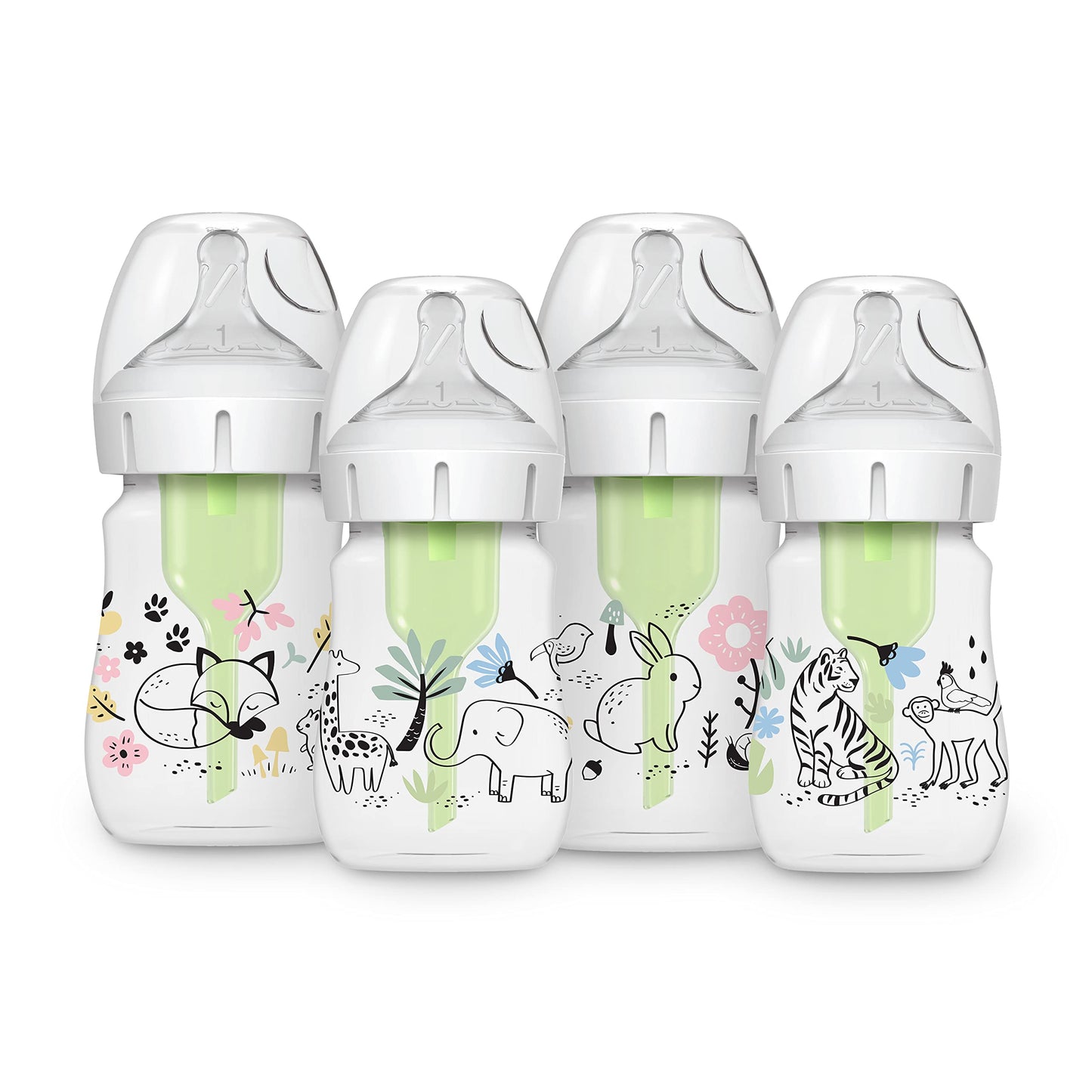 Dr. Browns Anti-Colic Options + Wide-Neck Baby Bottle Designer Edition, Woodland + Jungle, 5 oz/150 mL, Level 1 Slow Flow Nippl