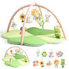 Baby Play Mat, Tummy Time Mat for Sensory Development, 4-Leaf Clover Baby Play Mat & Gym with 9 Detachable Toys, Portable & Easy