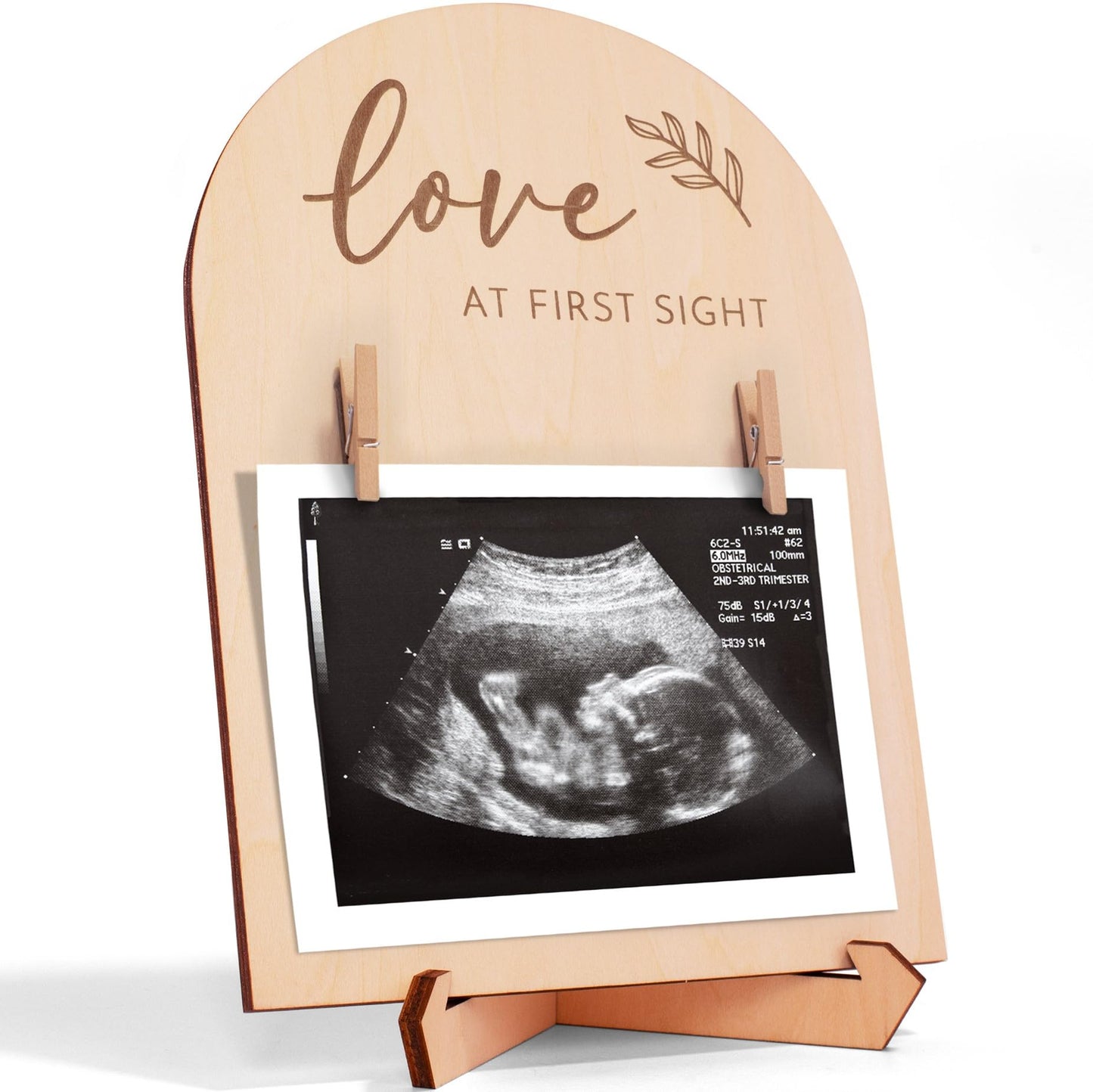 Cute Wooden Ultrasound Picture Frame - Beautiful Double Sided Sign For The Announcement of Your Pregnancy Or Baby s Birth - Nur