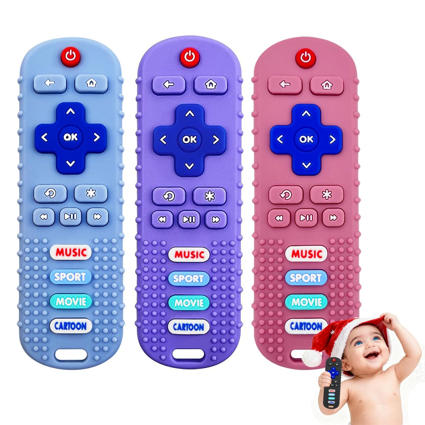MACLUD 3 Pack Remote Control Shape Silicone Teethers for Babies Chew Toys, Teething Toys for Infant Toddlers,Baby Remote Control
