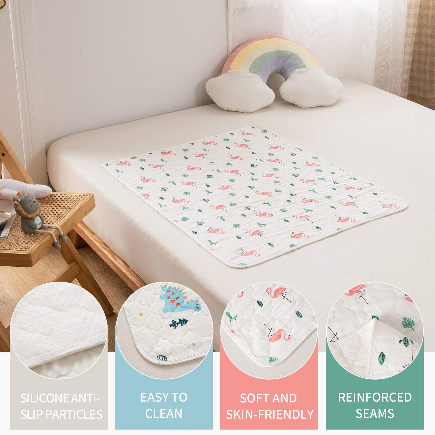 Catteyonce 2 Pcs 27X35Inches Waterproof Changing Pads,Reusable Leak Proof Crib Disaper Pads,Portable Unisex Baby Changing Mat Fo
