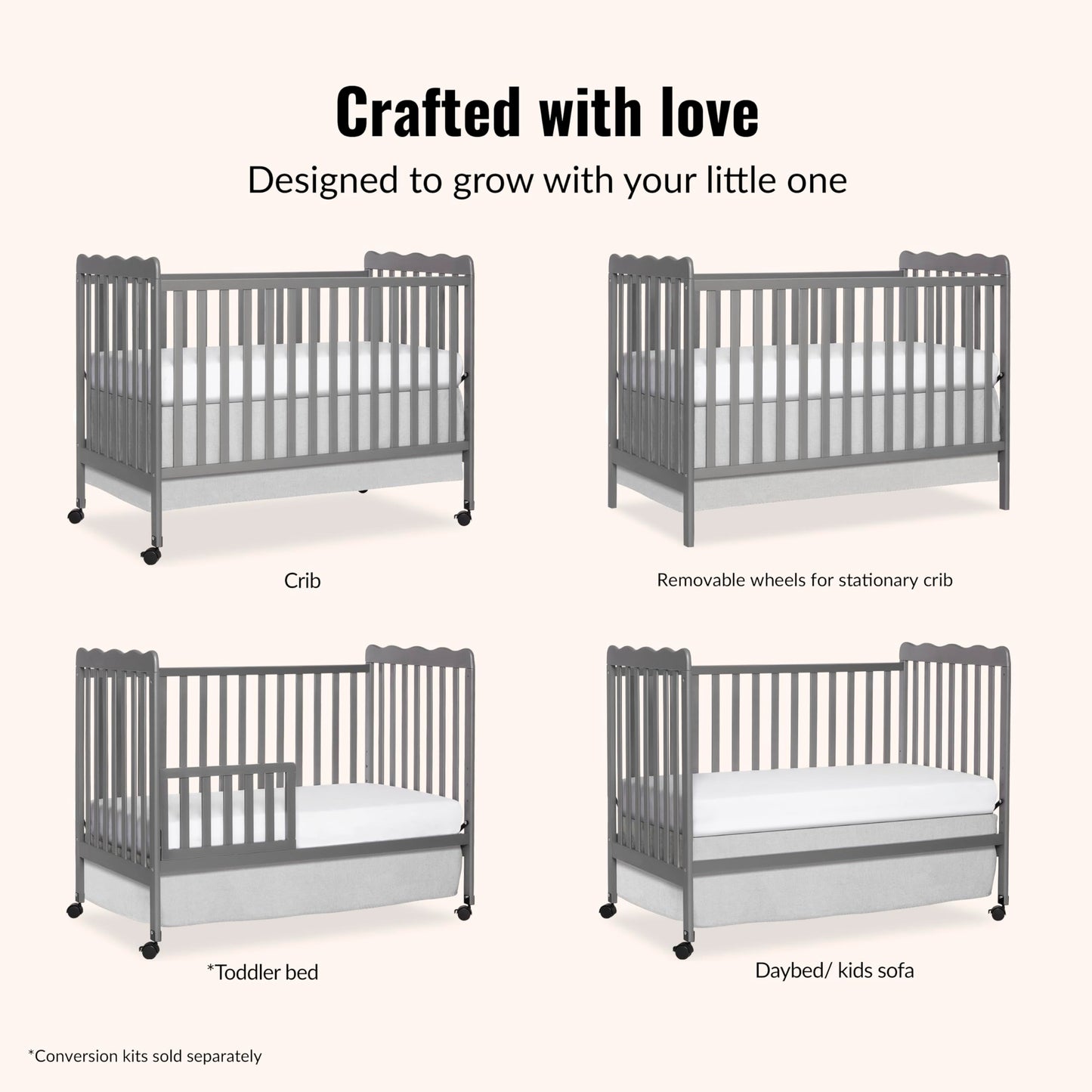 Dream On Me Carson Classic 3-In-1 Convertible Crib In Steel Grey