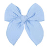 5.5 Inch Sky Blue Fable Hair Bow: Handmade Linen Cotton Hair Clip For Girls - 1 Pcs