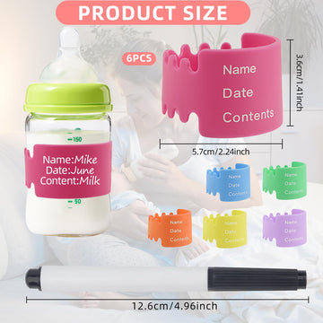 6Pcs Bottle Labels Daycare Reusable, Waterproof Silicone Baby Bottle Labels For Daycare,Write And Reuse Sippy Cup Bands Baby Bot