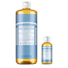 Dr. Bronners Pure-Castile Liquid Soap - Baby Unscented Bundle. 32 oz. Bottle and 2 oz. Travel Bottle