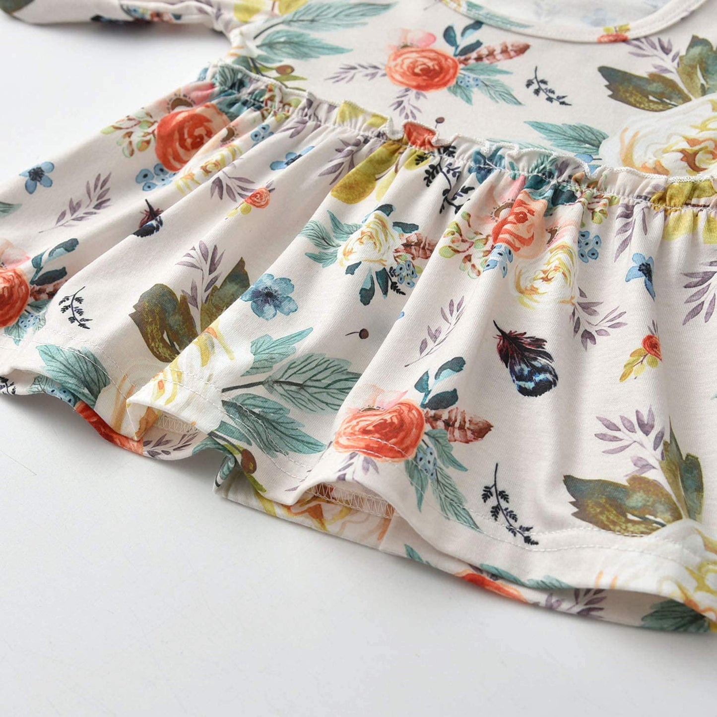 3Pcs Baby Girl Clothes Ruffle Floral Shirt Tops Pants Headband Outfit Sets (Yellow, 9-12 Months)