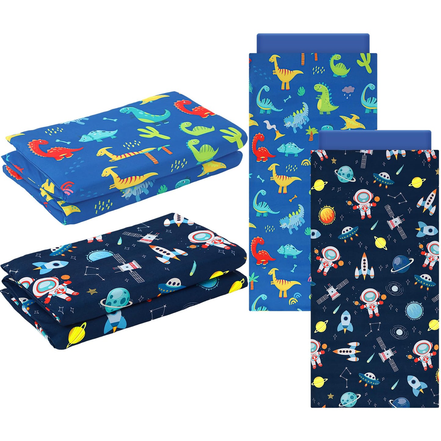 CroBlissful 2 Pcs Dinosaurs Nap Mat Cover for Boys Girls Sewn in Flap Design Blue Sleeping Kids Astronauts Nap Covers Soft Micro