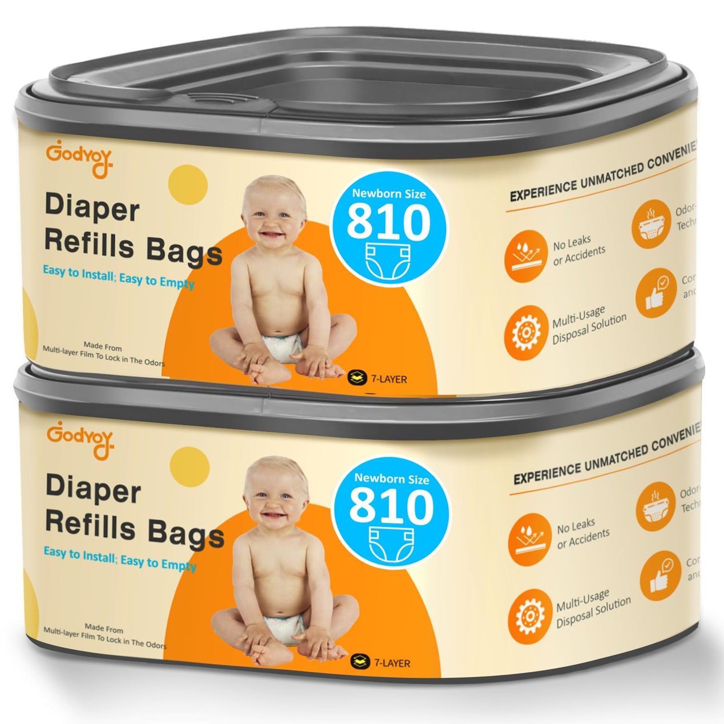 Jumbo Square Refill Compatible with Diaper Genie Classic,Compact and Select Pails,Odor Control & Durable,Holds Up to 810 Newborn