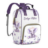 Perarts Personalized Diaper Bag for Girls Baby, Large Capacity Custom Purple Elephant Diaper Bag with Name, Waterproof Girls Bab