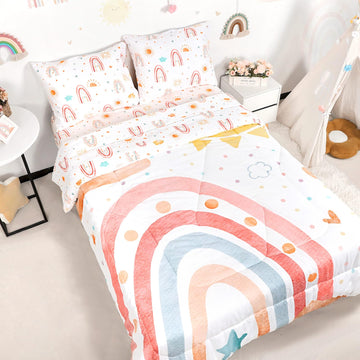 Caruili Twin Size Toddler Bedding Set For Girls- 5 Piece Rainbow Toddler Girl Bedding, Super Soft & Lightweight Toddler Comforte