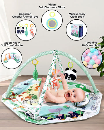 Dearlomum 4-In-1 Tummy Time Mat,Baby Activity Play Mat,Newborn Play Baby Mats For Floor With 6 Infant Learning Sensory Baby Toys