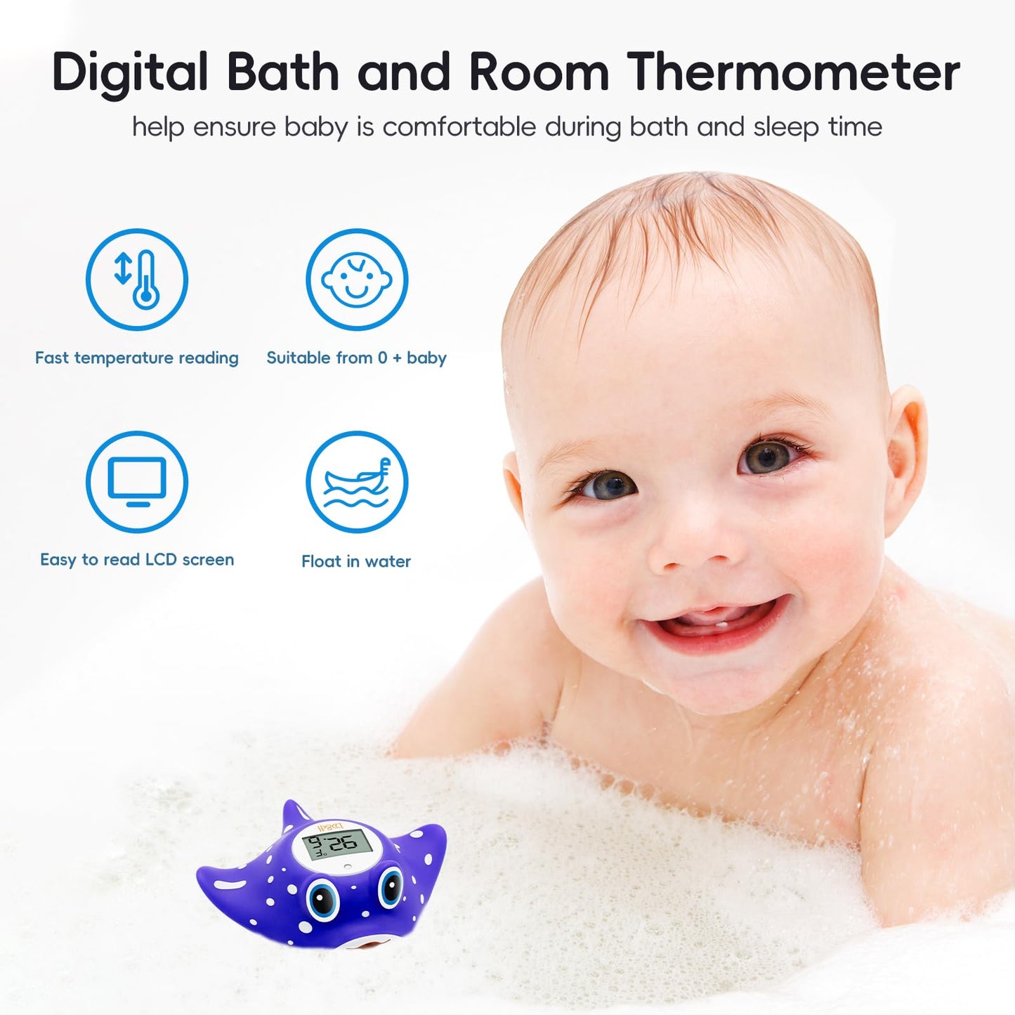 B&H Baby Bath Thermometer - Instant Read Digital Thermometer For Infant Bathtub And Room, Measure Newborn Water Temperature, Saf