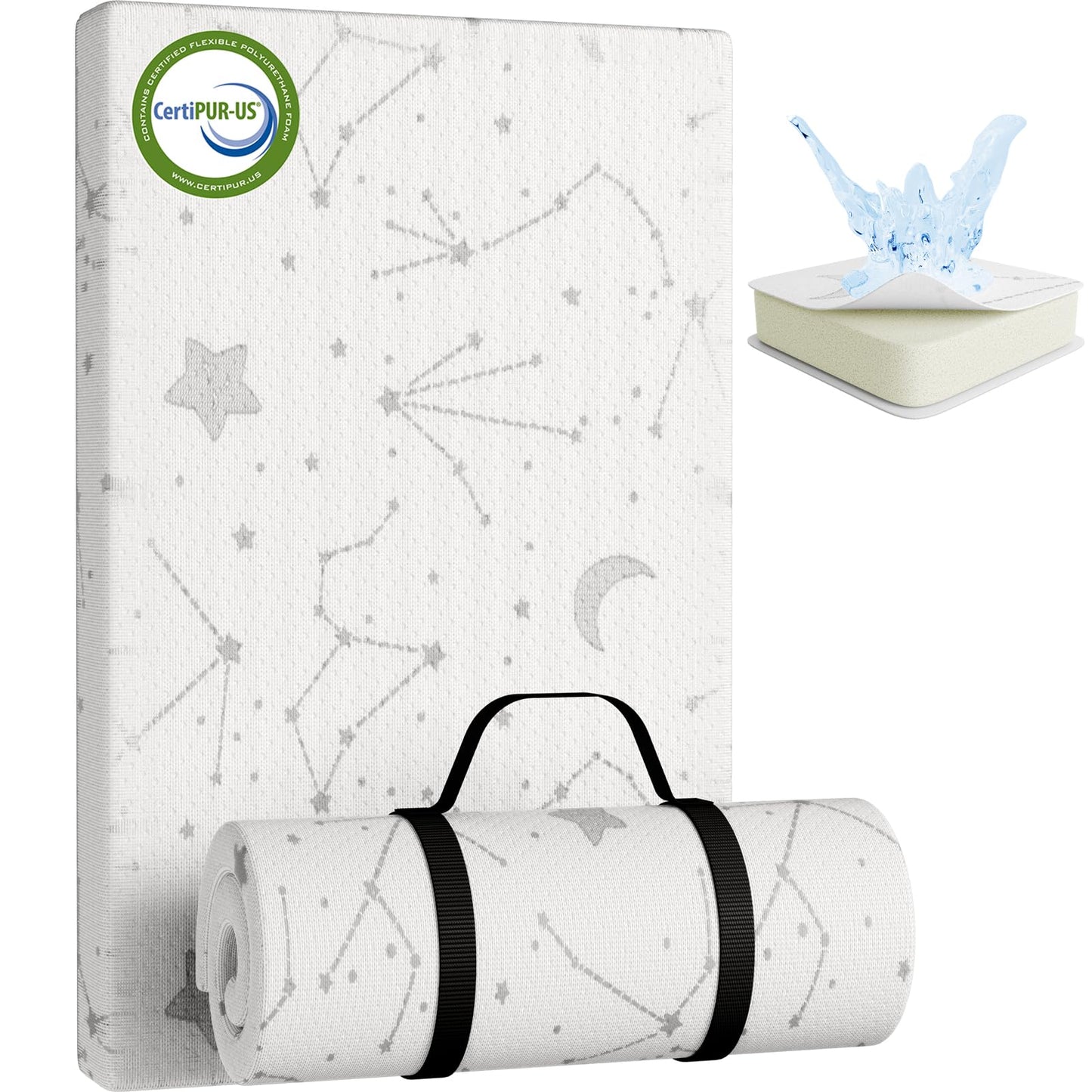 YENING Breathable Pack and Play Mattress Pad 38x26 Waterproof Baby Mattress for Pack N Play Matress Topper Waterproof with Strap