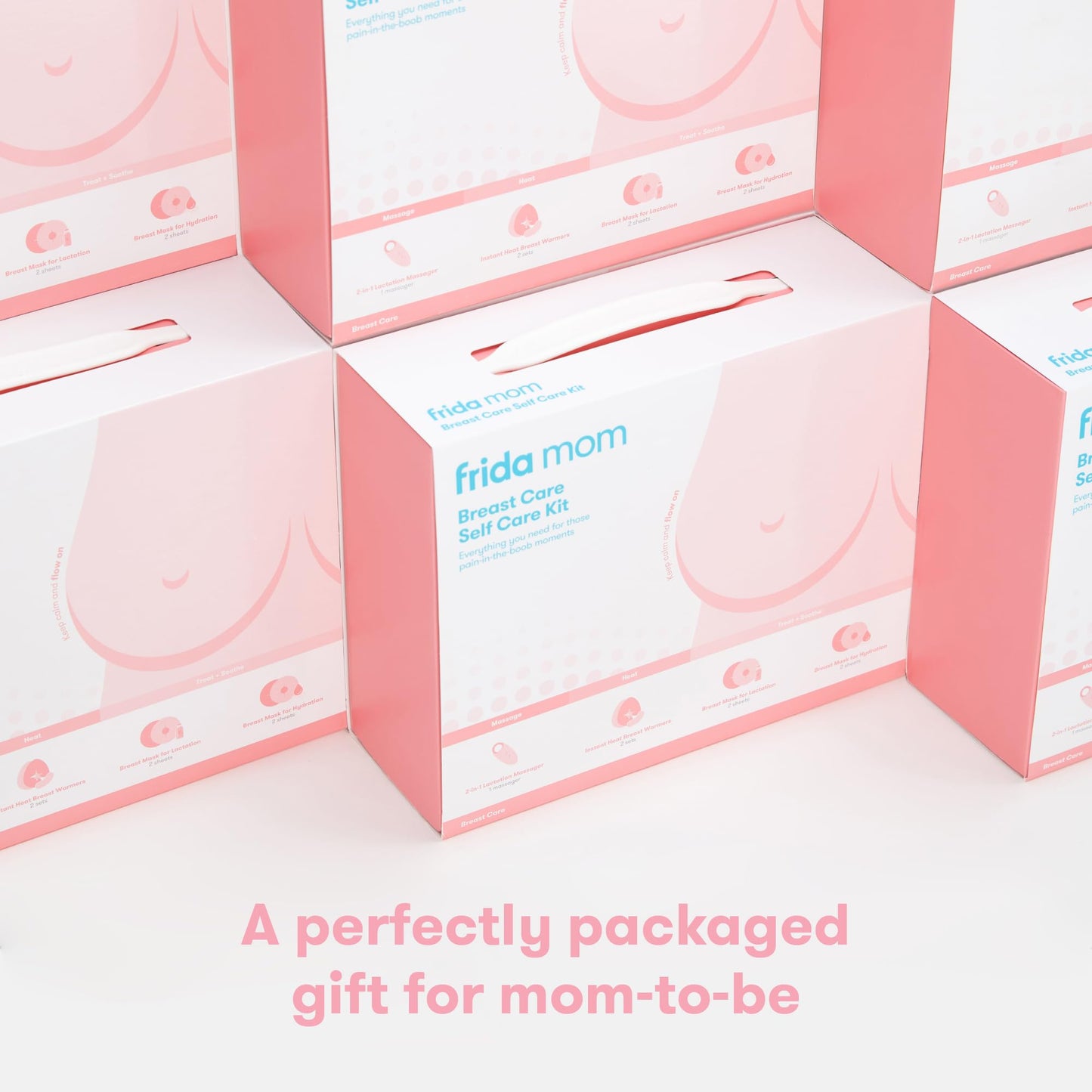 Frida Mom Breastfeeding Essentials Kit, Heat Pads, 2-In-1 Lactation Massager, Hydration Mask, 9Pc Set