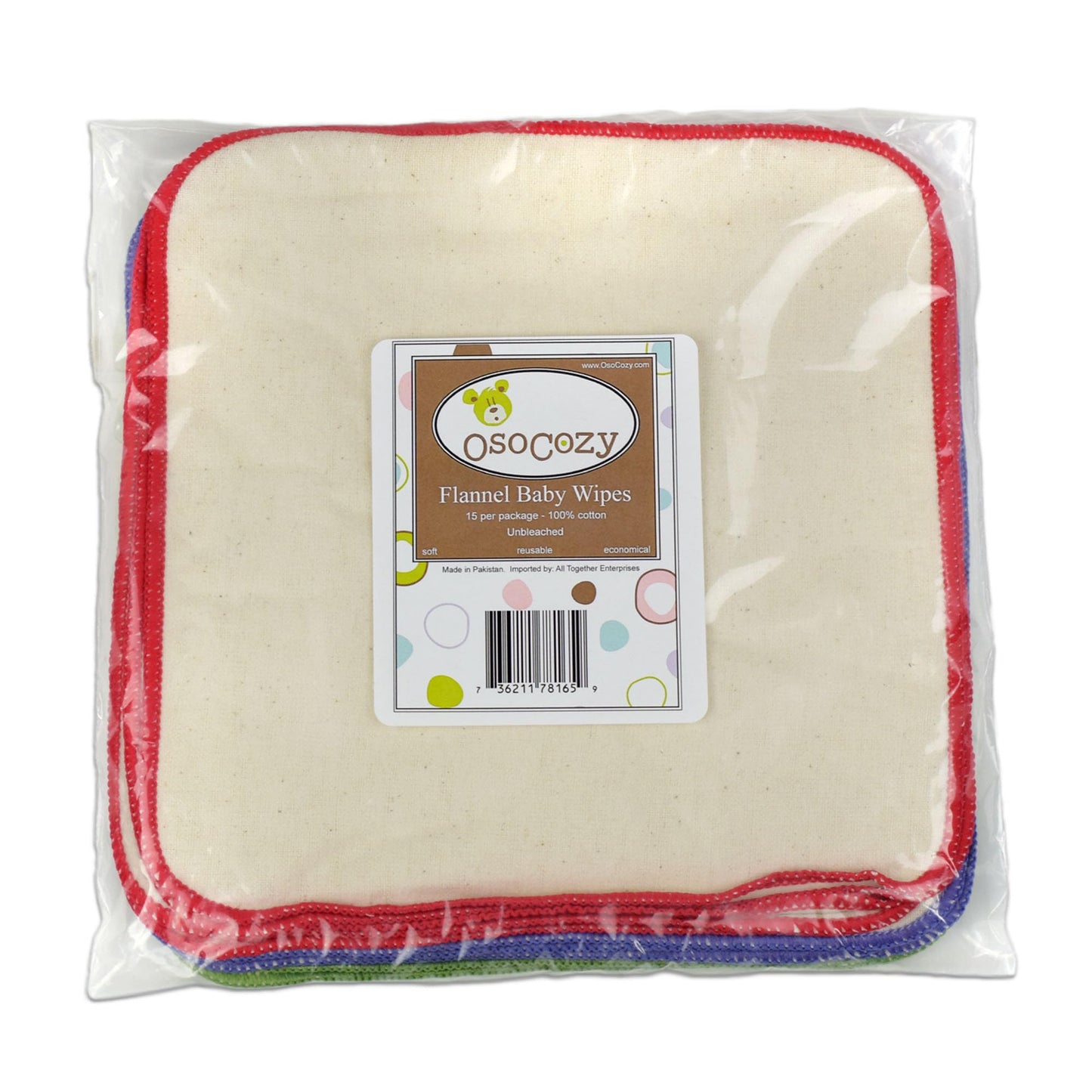 Osocozy Flannel Cloth Baby Wipes - Reusable And Washable Saves Money - 15 Pack Unbleached/Natural 100% Cotton - Soft And Durable