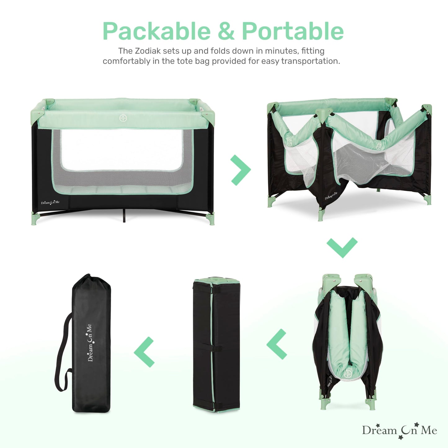 Dream On Me Zodiak Portable Playard In Mint, Lightweight, Packable And Easy Setup Baby Playard, Breathable Mesh Sides And Soft F