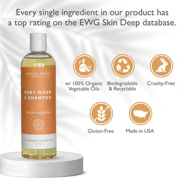 Socal Suds & Company Baby Shampoo & Body Wash, 2-In-1 Organic Gel-Gentle Castile Soap With Vitamin-Infused Oils & Botanicals - N
