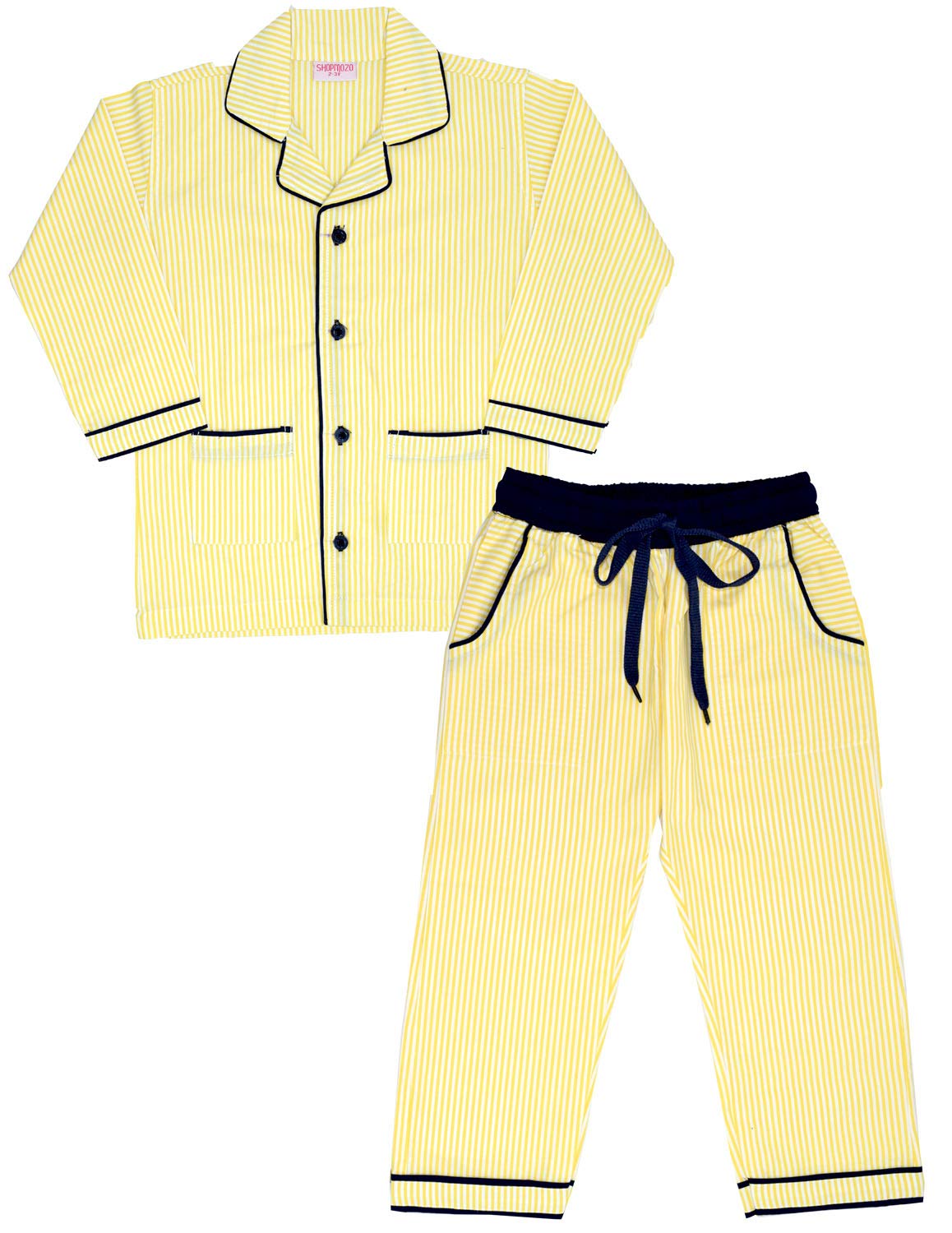 SHOPmOZO Unisex 100% Pure Cotton Full Sleeves Striped Night Suit for Boys and Girls Sleep Wear Full Pyjama with Top Combo Set (S