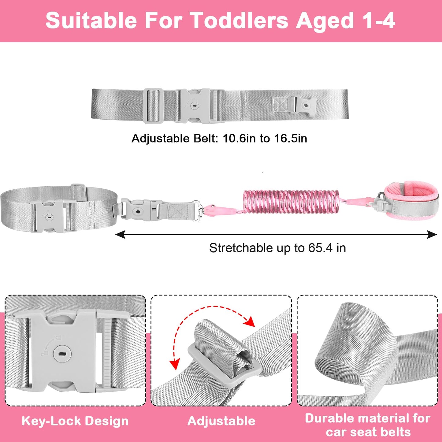 Accmor Reflective Toddler Belt Leash, Anti Lost Wrist Link For Baby, Kid Anti Lost Waist Band Child Leash With Lock For Babies G