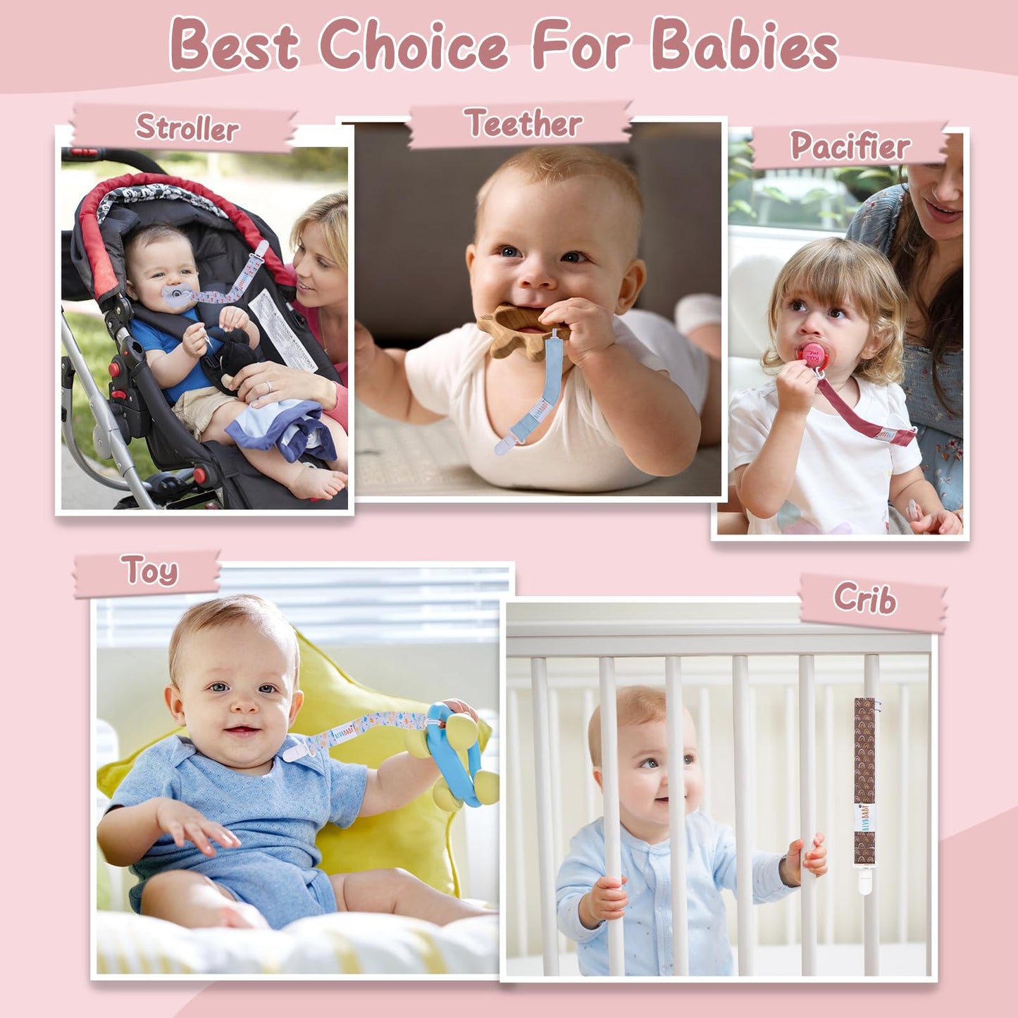 Alvababy Pacifier Clips 6 Packs Rainbow Paci Clip Holder Leashes For Baby Boys And Girls Fits Most Pacifier,Binkie Styles,Baby T