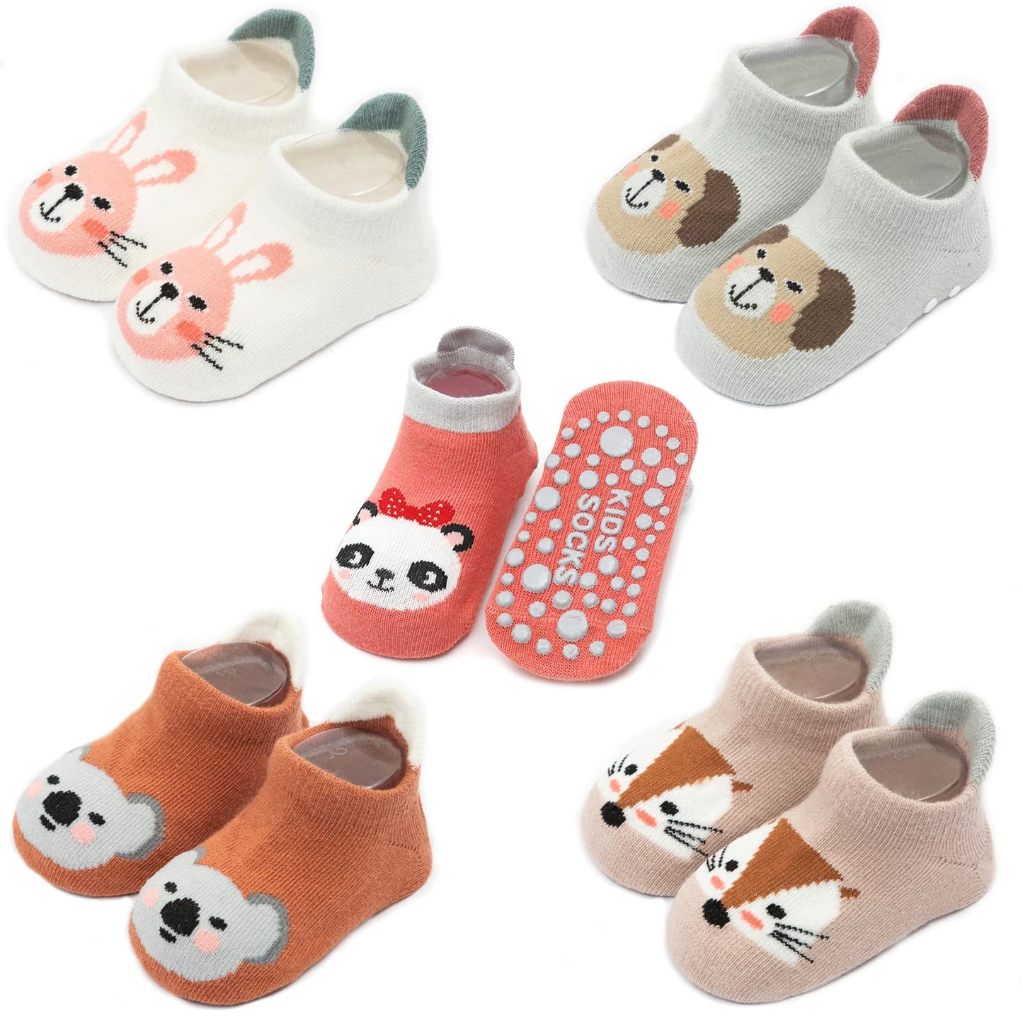 Exegawe Baby Socks With Grippers 5 Pairs Toddler Kids Cartoon Floor Ankle Non Slip Socks(Style B, M/1-3T)