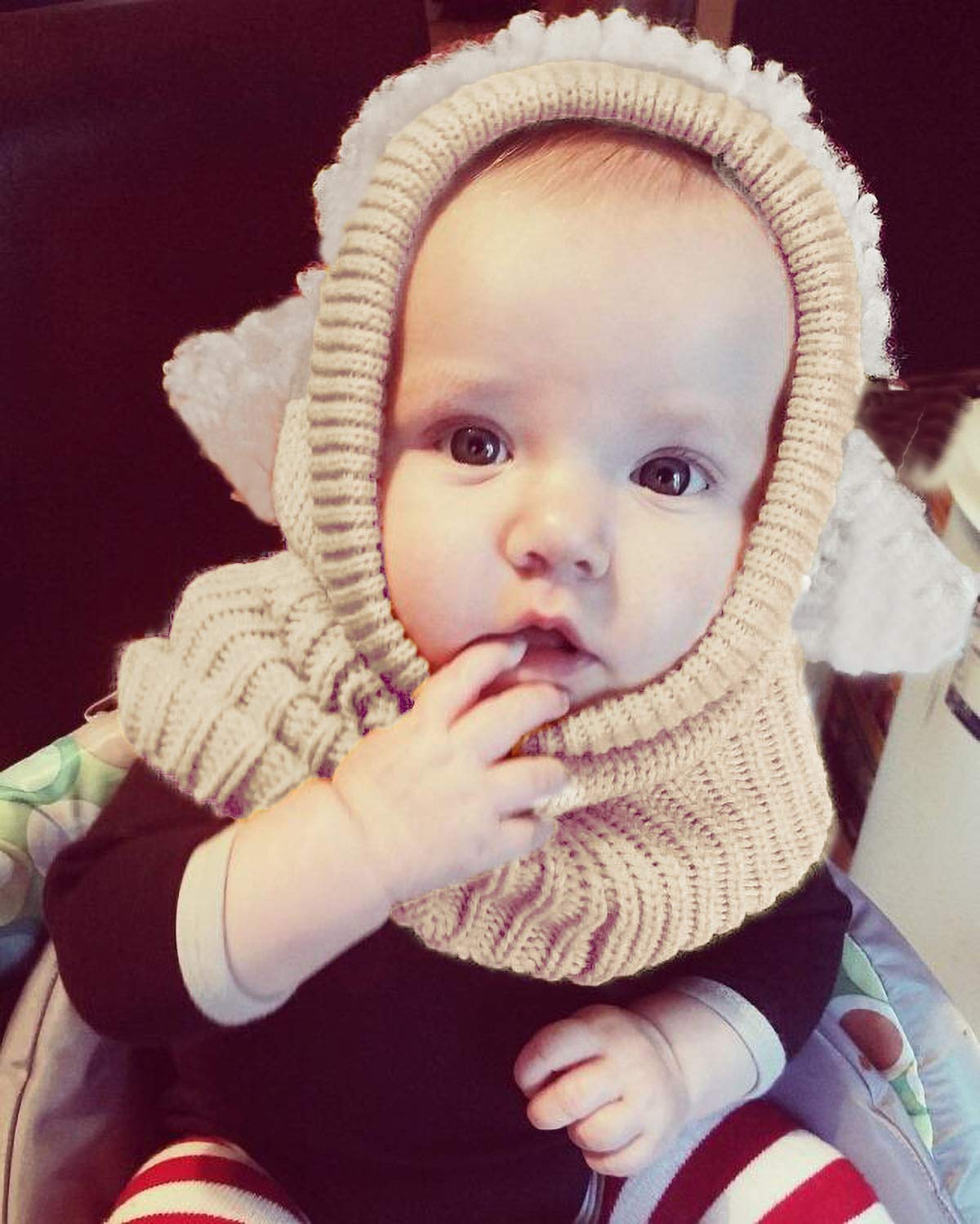 Bienvenu Kids Hat Winter Cold Weather Crochet Earmuff Beanie Hat Scarves Neck Warmer 1 Piece Set, Beige