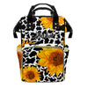 XOZOTY White Black Cow Pattern Sunflower Diaper Bags Backpack with Name Personalized Baby Nursing Nappy Travel Tote Bag Gifts fo