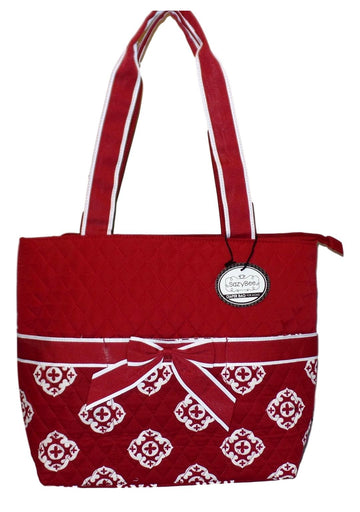 Sazybee 3 Piece Diaper Tote Bag Set - Custom Embroidery Available (Monogrammed Burgundy Medallions)