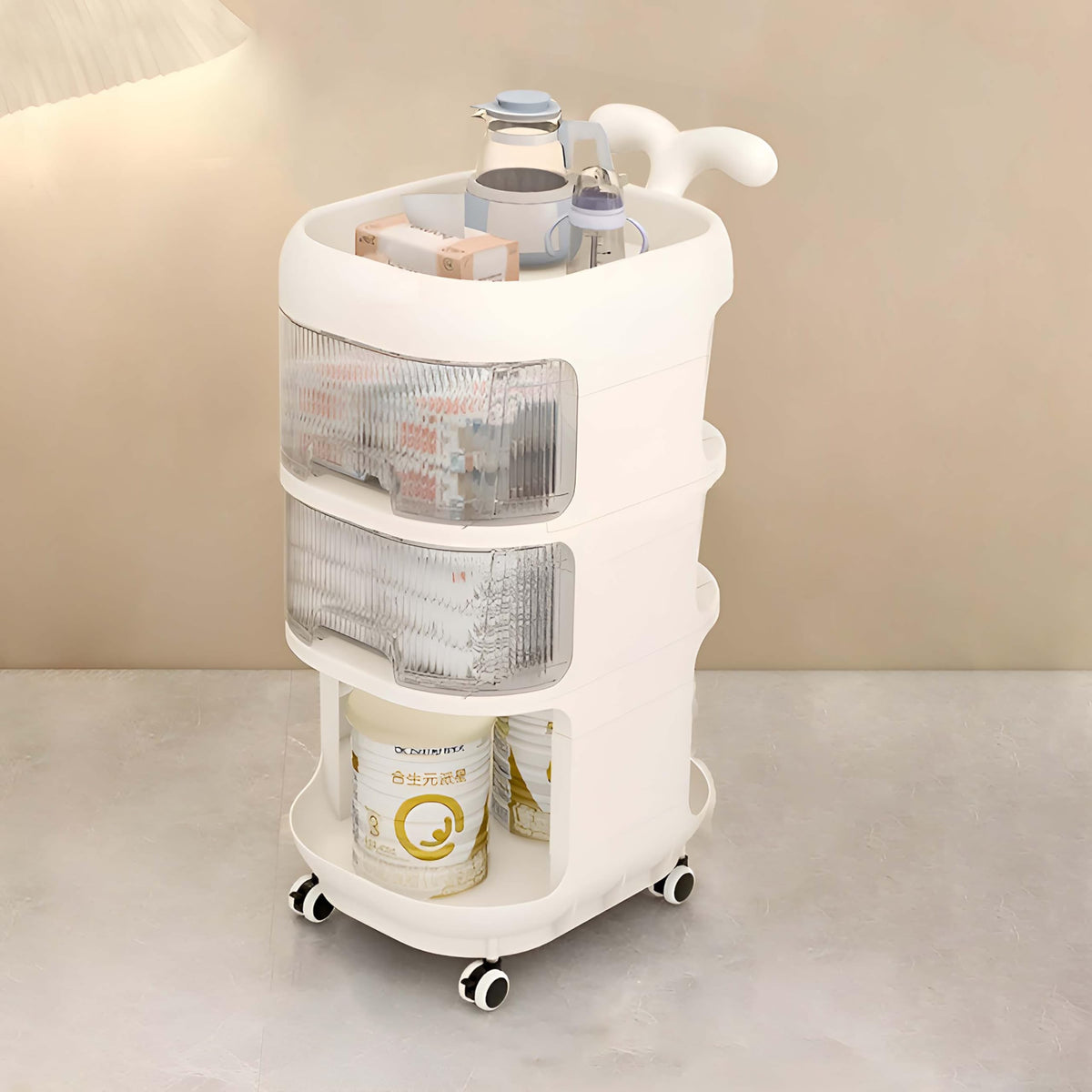 Kimana 3Tier Plastic Storage Trolley With Dustproof Drawers & 360 Wheels MultiPurpose Organizer For Baby Clothes, Kitchen, B