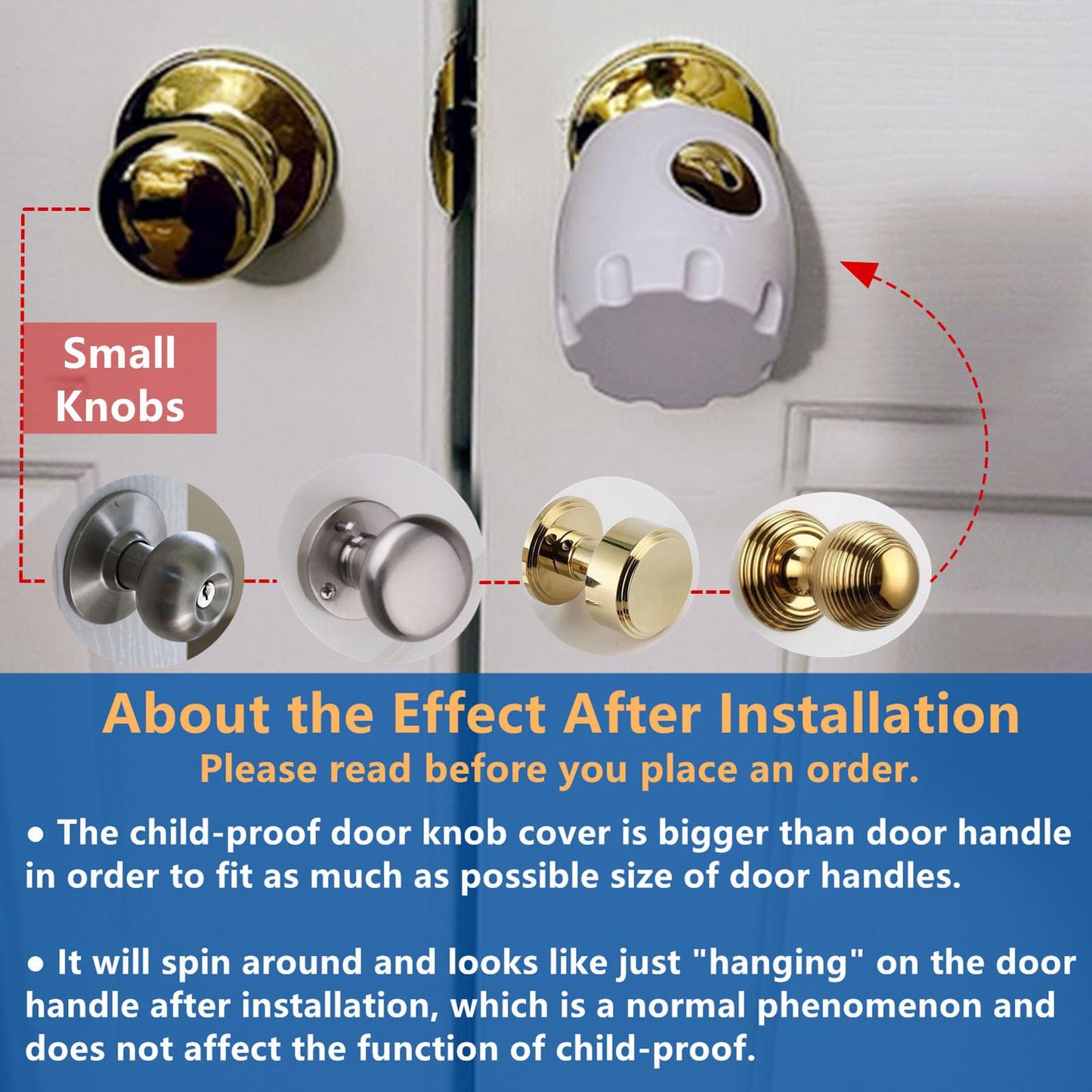 Yugtcen Door Knob Child Proof Locks, 4 Pack Child Proof Door Knob Covers, Door Handle Child Proof For Toddler Baby Kids Toddler