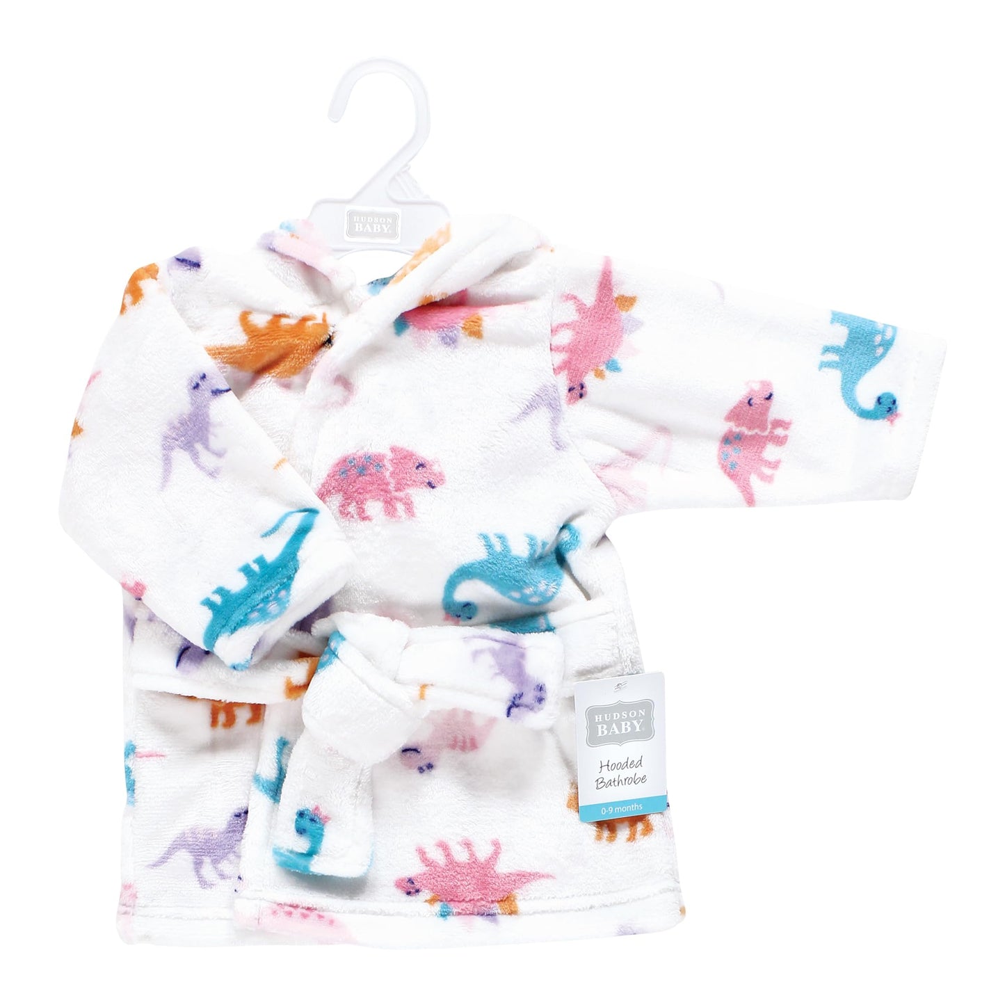 Hudson Baby Unisex Baby Plush Animal Face Bathrobe, Girl Dinosaur, 0-9 Months