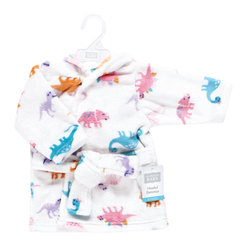Hudson Baby Unisex Baby Plush Animal Face Bathrobe, Girl Dinosaur, 0-9 Months