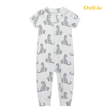 Owlivia Baby Boy Romper, Unisex Short-Sleeve Summer Outfit, 100% Organic Cotton Boy One-Piece Jumpsuit(18-24 Months, Cheetah)