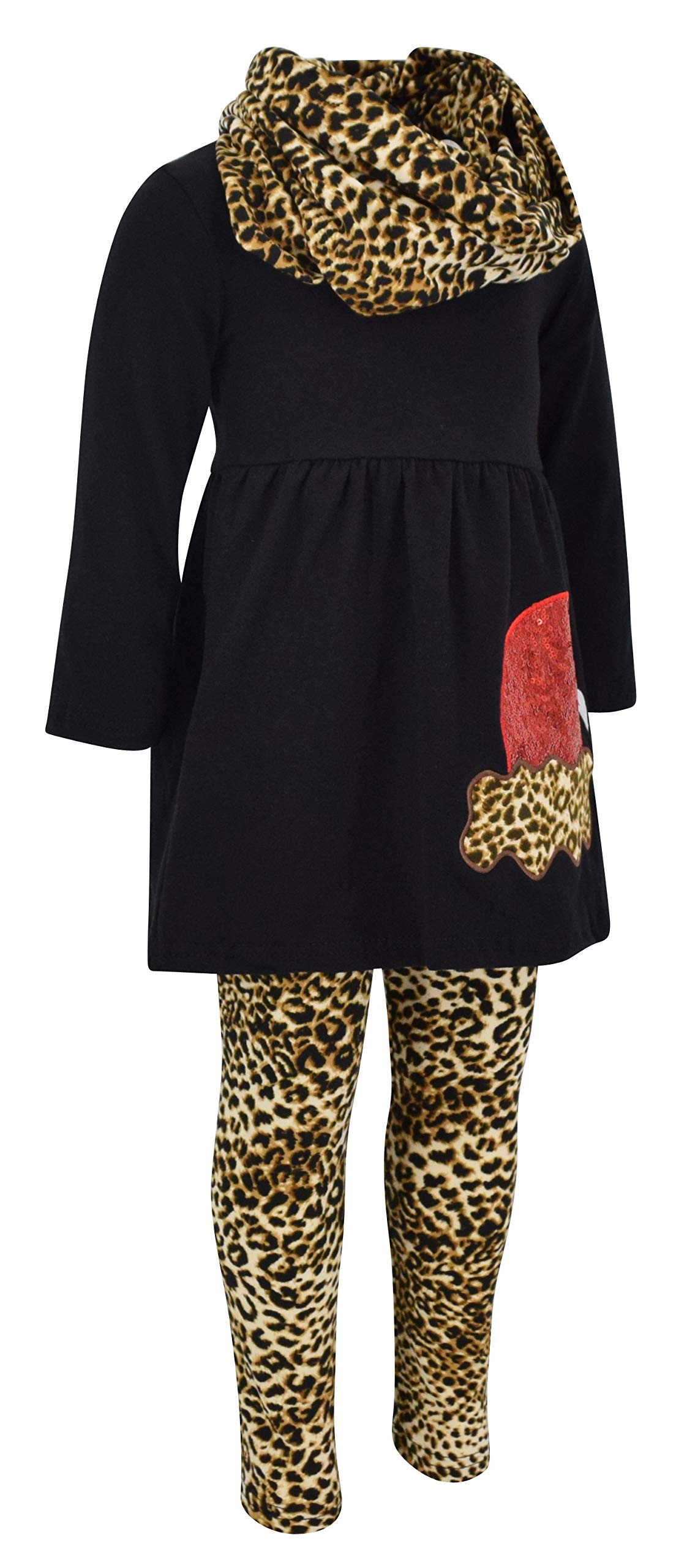 Unique Baby Girls Leopard Print Santa 3 Piece Christmas Outfit (7/Xxl, Black)