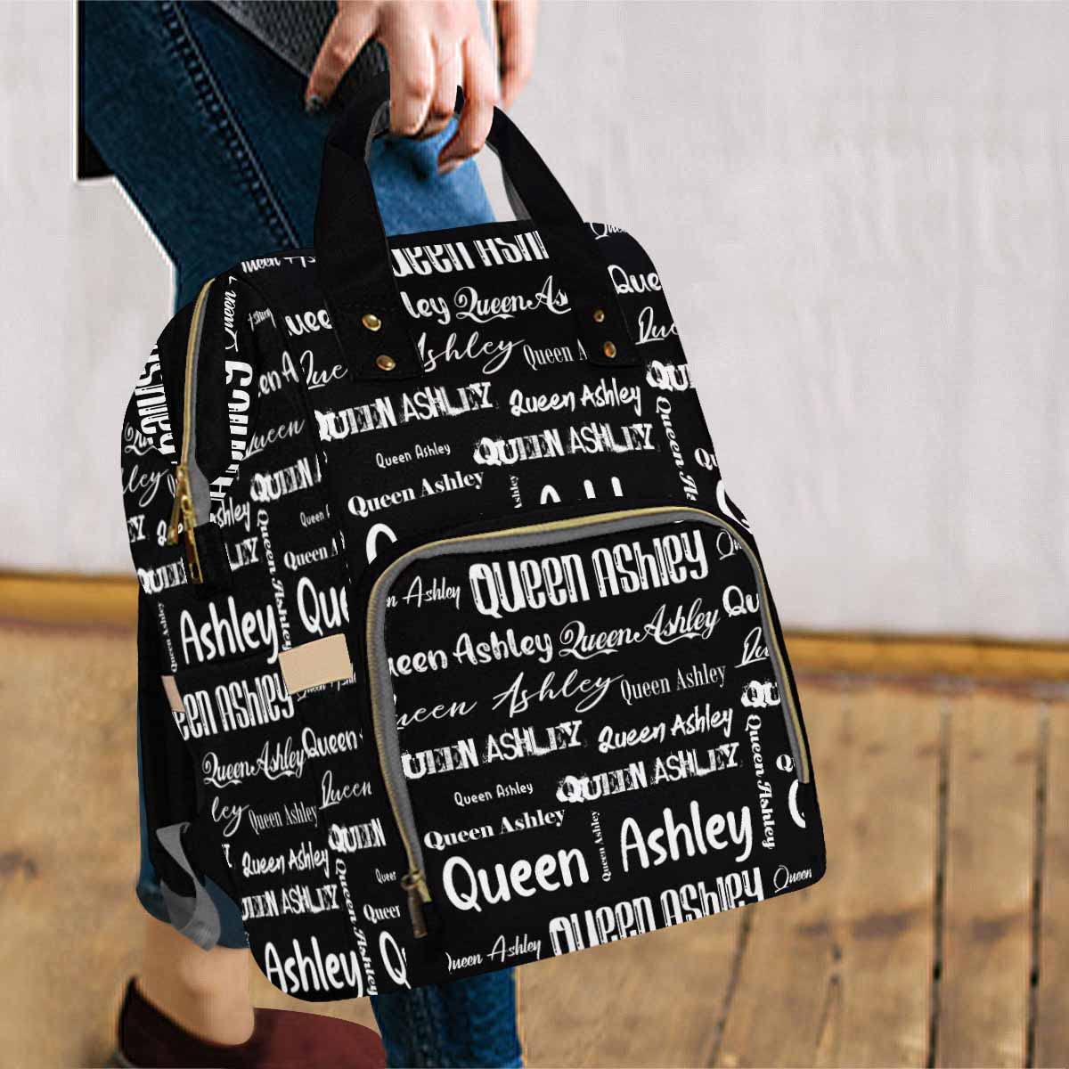 Artsadd Personalized Diaper Bag With Name, Customized Black Signature Nappy Backpack With Thermal Pockets Multi-Function Baby Ba