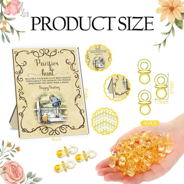 Winnie Baby Shower Games Set, Classic Pooh Pacifier Hunt Sign For Baby Shower Game, 50Pcs Yellow Mini Pacifiers Decor For Baby S