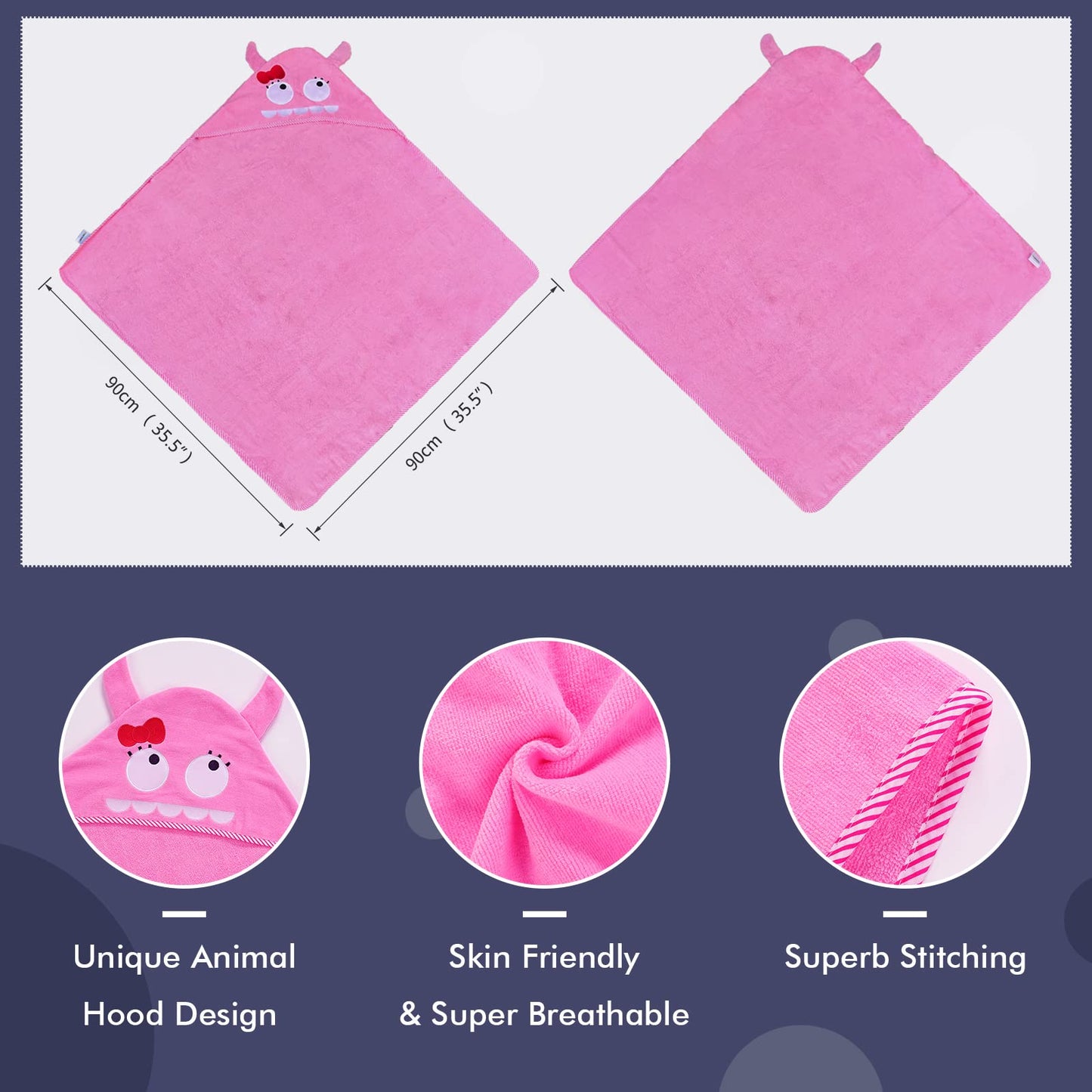 Michley Animal Face Hooded Baby Towel Cotton Bathrobe For Boys Girls 0-6 Year Pink