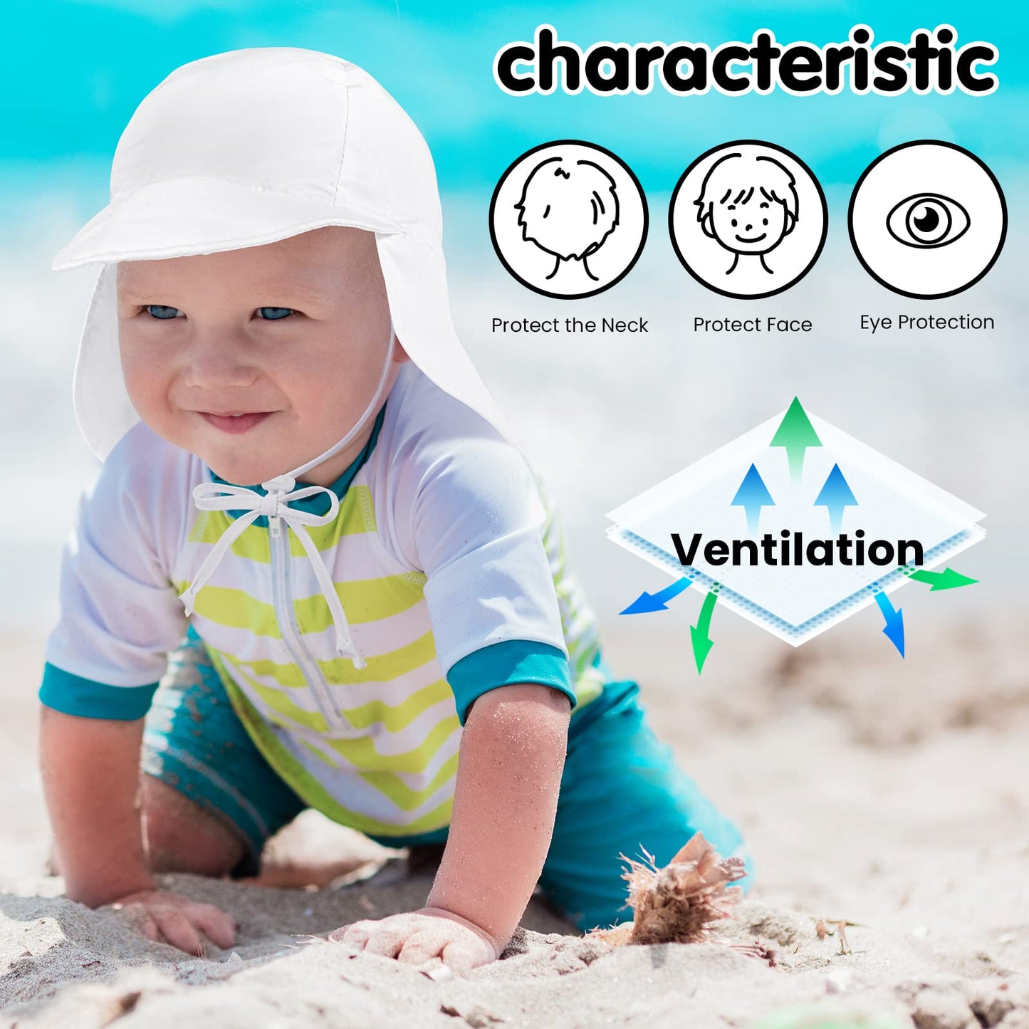 Simplikids Baby Sun Hat Toddler Upf 50+ Uv Ray Sun Protection Hat Infant Sun Hat W/Neck Flap Toddler Sun Hat For Baby Beach Hat,