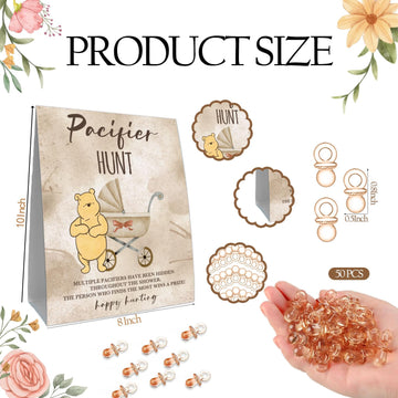 Guawubiang Winnie Pacifiers Hunt Sign For Baby Shower Game, Winnie Pacifiers Games Set, Include 1 Baby Pacifier Hunt Sign And 50