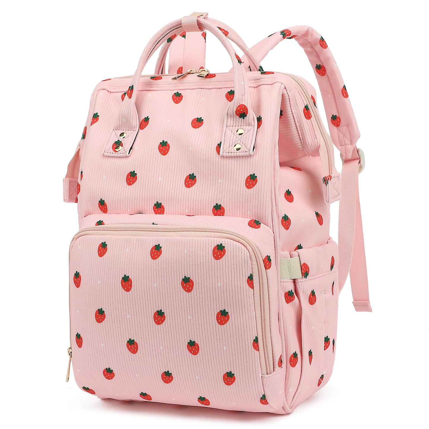 Yusudan Corduroy Diaper Bag Backpack for Baby Girls Boys, Women Large Nappy Bags for Mom (Pink Corduroy Strawberry)