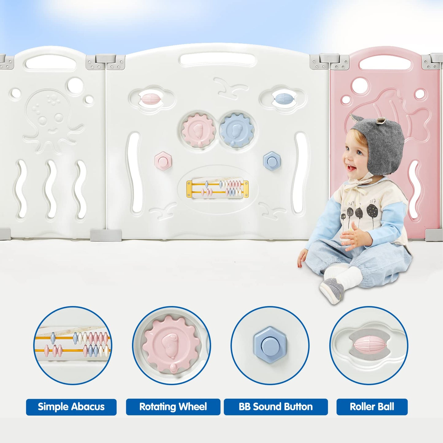 Albott Baby Playpen, 18 Panels Upgraded Portable Foldable Baby Fence With Game Panel And Safety Gate, Adjustable Shape, Ideal Fo