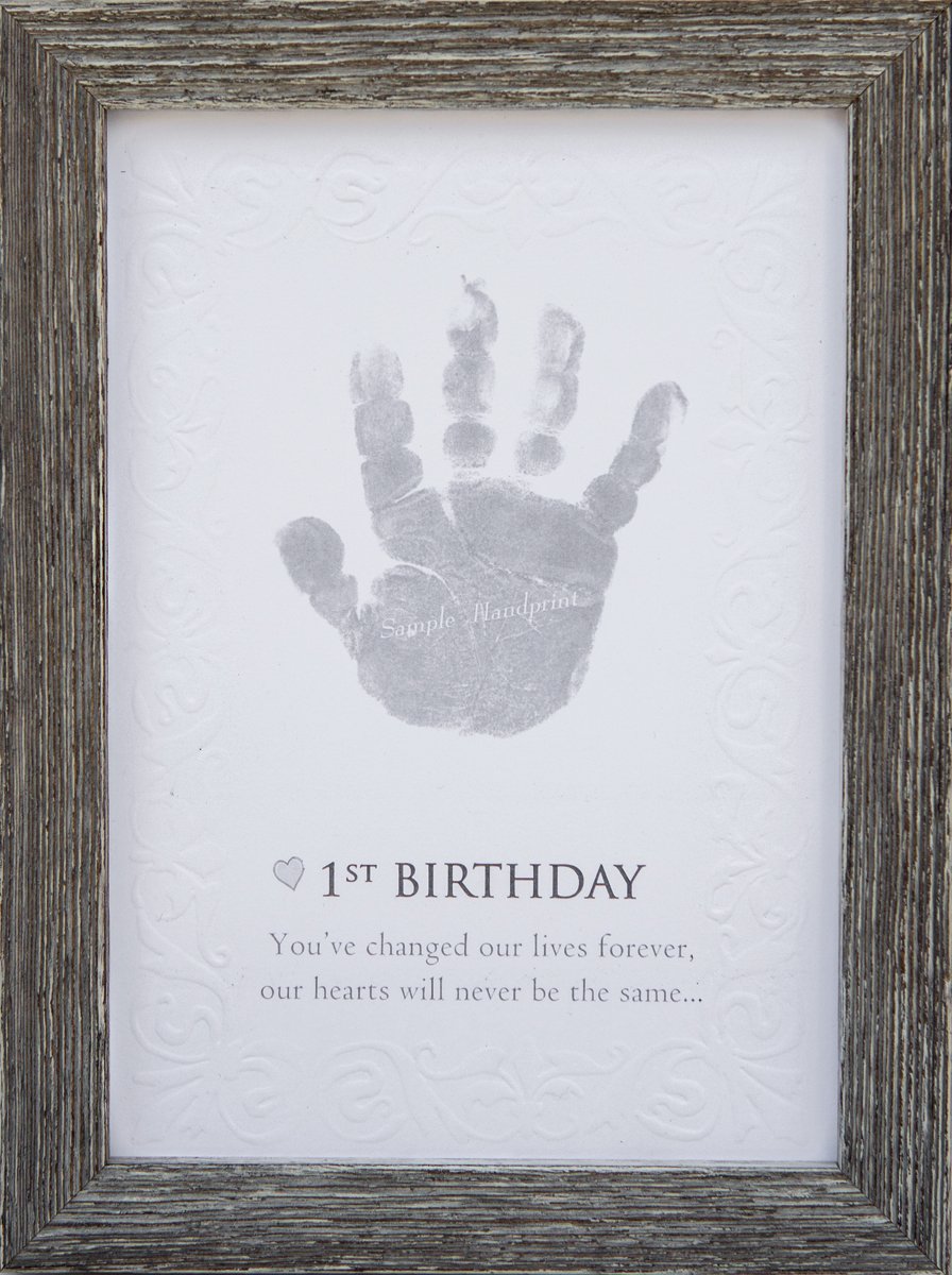 The Grandparent Gift Baby'S First Birthday Keepsake Kit For Hand Or Footprint Farm House Style Frame, Grey