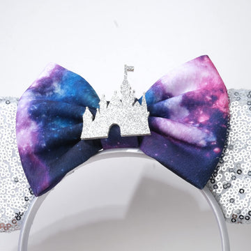 Foeran Mouse Ears Headbands Shiny Bows Mouse Ears Glitter Party Princess Decoration Cosplay Costume For Girls Women (Silver Pala