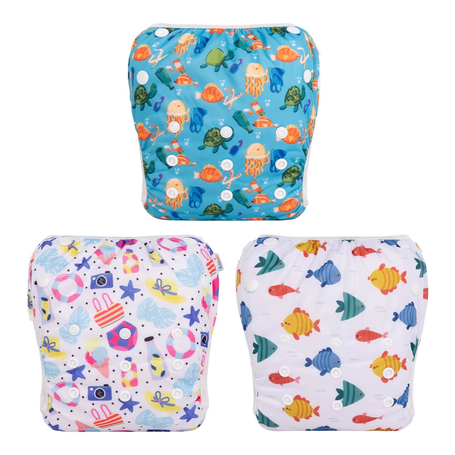 Alvababy Large Cloth Swim Diaper 3Pcs Baby/Toddler/Infant Snap Reusable Adjustable Swimming Diaper Baby Gifts Baby Boy And Girl