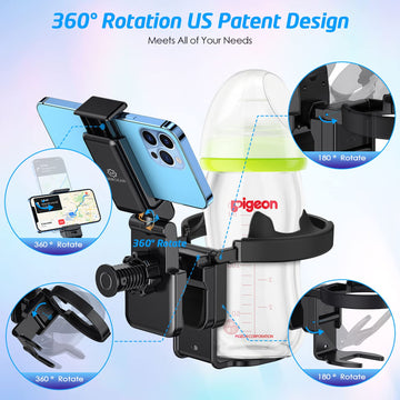 Wixgear Stroller Cup Holder With Phone Stand Holder, 2-In-1 Universal Cup Phone Holder For Stroller, Wheelchair, Walker, With Ne