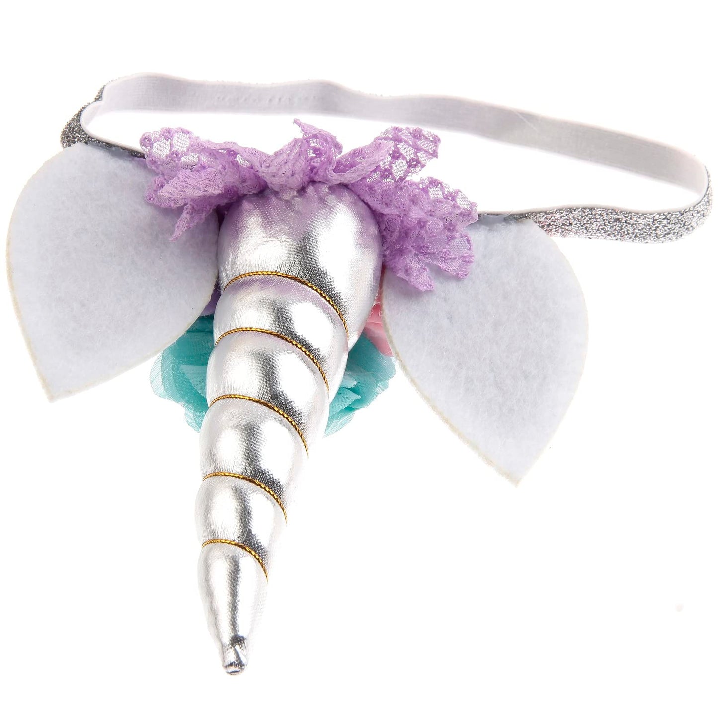 Nishine Baby Elastic Glitter Unicorn Horn Headband Children Unicorn Party Supplies Cosplay Gift (Silver)